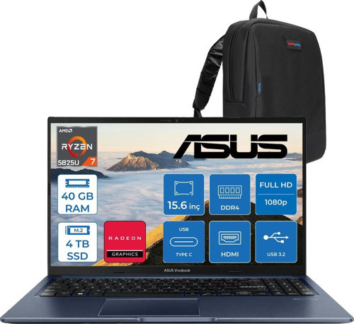 Vivobook 15 Amd Ryzen 7 5825U 40GB 4tb SSD Amd Radeon Graphics 15.6" Fhd 250NIT LED Freedos Taşınabilir Bilgisayar M1502YATF16 + Zettaçanta