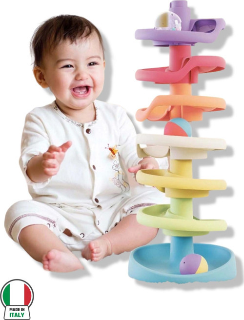 Eğitici Spiral Top Kulesi Quercetti Sarma Kule 10 Parça Renkli Güvenli Bebek Oyuncağı