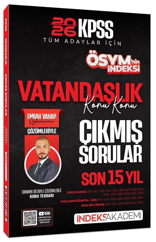 İndeks Akademi 2026 KPSS Vatandaşlık ÖSYM nin İndeksi Çıkmış Sorular Son 15 Yıl Konu Konu Çözümlü - Emrah Vahap Özkaraca