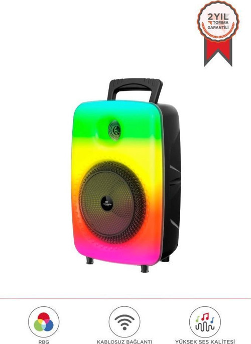 GTS-1802 Siyah Mikrofonlu RGB Ledli Taşınabilir Bluetooth Hoparlör Parti Speaker