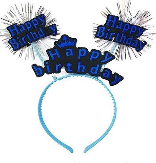 Happy Birthday Yazılı Püsküllü Neon Mavi Renk Doğum Günü Tacı 22x19 cm