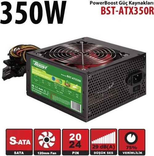 BST-ATX350R 350W Siyah 12cm Fanlı Power Supply