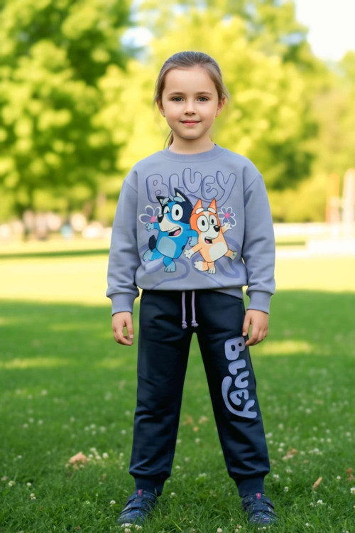 Bluey Desenli Lila Renk Kız Çocuk Eşofman Takım