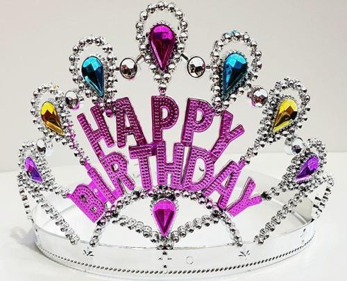 Parti Aksesuar Gümüş Renk Happy Birthday Yazılı Doğum Günü Tacı 60 cm