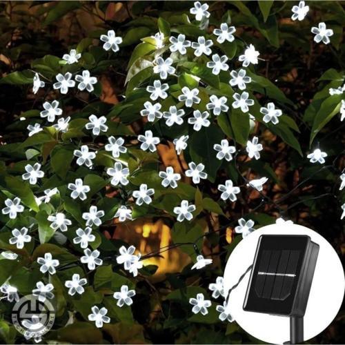 Solar 30 Ledli Çiçekli Beyaz Led Bahçe Aydınlatma Dekorasyon Güneş Enerjili