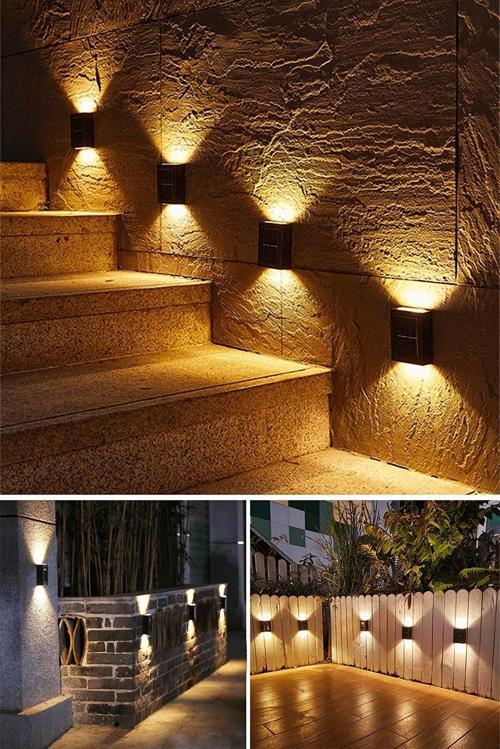 Tekli Yeni Model Solar Çift Taraflı Duvar Lambası Güneş Enerjili Aydınlatma Dekorasyon Aplik Işık