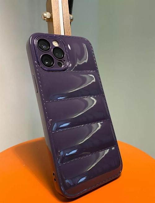 Apple İphone 11 PRO MAX Uyumlu Puffer Silikon Kılıf Kamera Koruma Lens Korumalı Parlak Telefon Kılıfı DERİN MOR