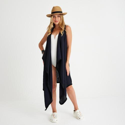 %100 Pamuklu Dokuma Kemerli Püsküllü Plaj Elbisesi