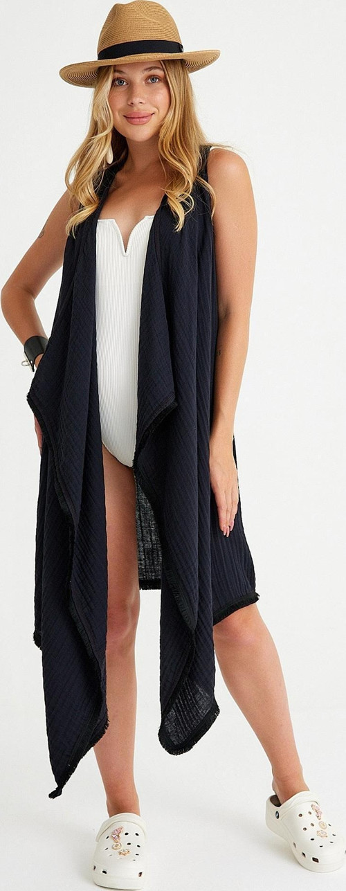 %100 Pamuklu Dokuma Kemerli Püsküllü Plaj Elbisesi