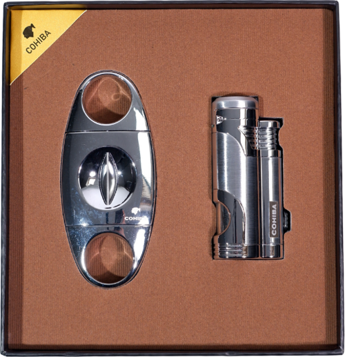 Çakmak Kesici İkili Gümüş Puro Seti