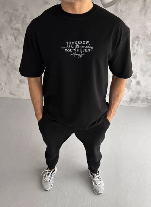 Unisex Bisiklet Yaka Baskılı Oversize TShirt