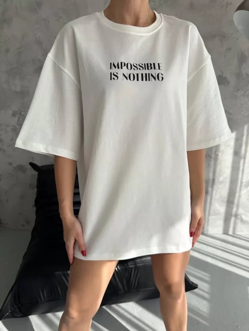 Unisex Bisiklet Yaka Baskılı Oversize TShirt