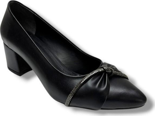 C-Shoes 150-26 Cilt Deri Düğüm Taşlı Kalın Topuk Kadın Ayakkabı 38-40