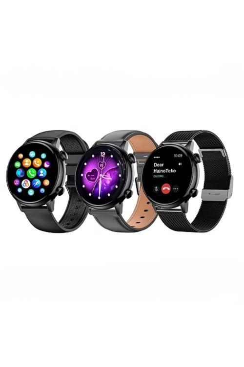 -24 Siyah Akıllı Saat | AMOLED Ekran, Bluetooth Arama | 3 Farklı Kordon