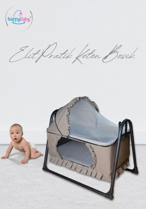 Elit Pratik Keten Beşik - Portatif - Sallanır - Oyuncaklı - Anne Yanı - Bebek Besik