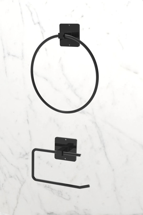 Yapışkanlı Yuvarlak Havluluk Havlu Askısı ve Tuvalet Wc Kağıtlık Banyo 2'li Set