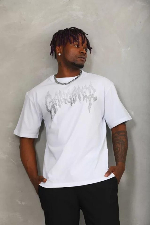 Unisex Oversize Taşlı Bisiklet Yaka TShirt