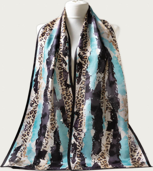 %100 İPEK LEOPAR ÇİZGİLİ DESENLİ KADIN FULAR 30X170