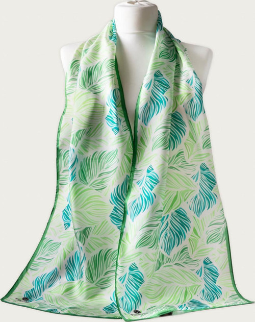 %100 İPEK YAPRAK DESENLİ KADIN FULAR 30X170