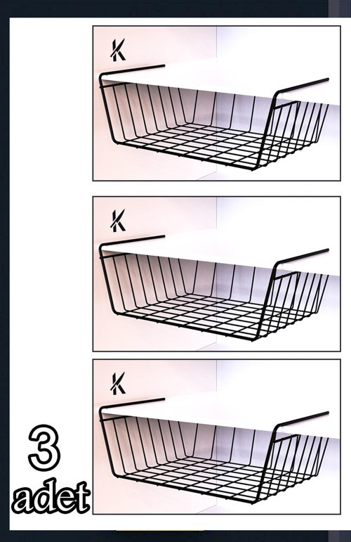 3'lü Set 1.kalite Çok Amaçlı Dolap Içi Raf Düzenleyici Askılı Sepet