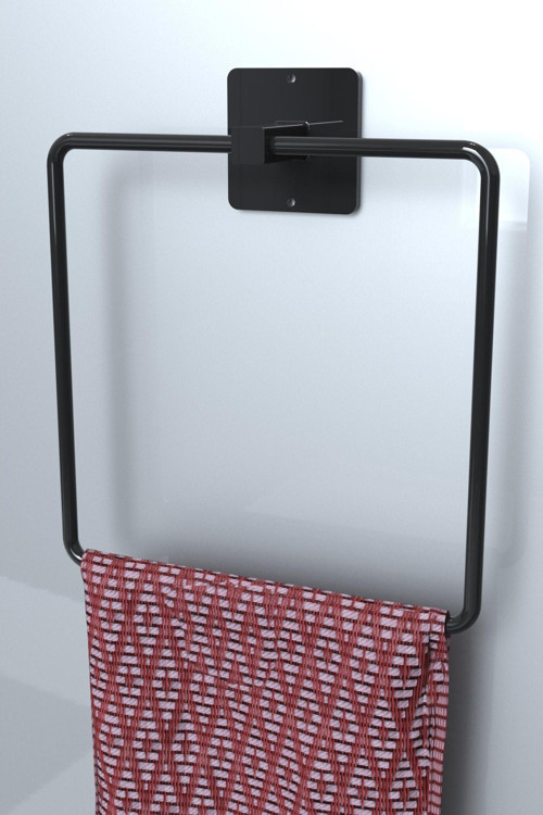 Kare Yapışkanlı Siyah Kare Havluluk Banyo Havlu Kare Pratik Askılık