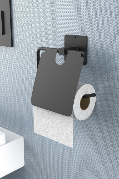 Yapışkanlı Kapaklı Siyah Tuvalet Kağıdı Tutacağı/Tuvalet WC Kağıtlık