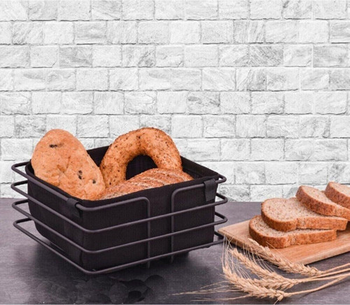 1.kalite Paslanmaz Siyah Kare Ekmeklik Ekmek Sepeti Çok Amaçlı Sepet Siyah Kumaş