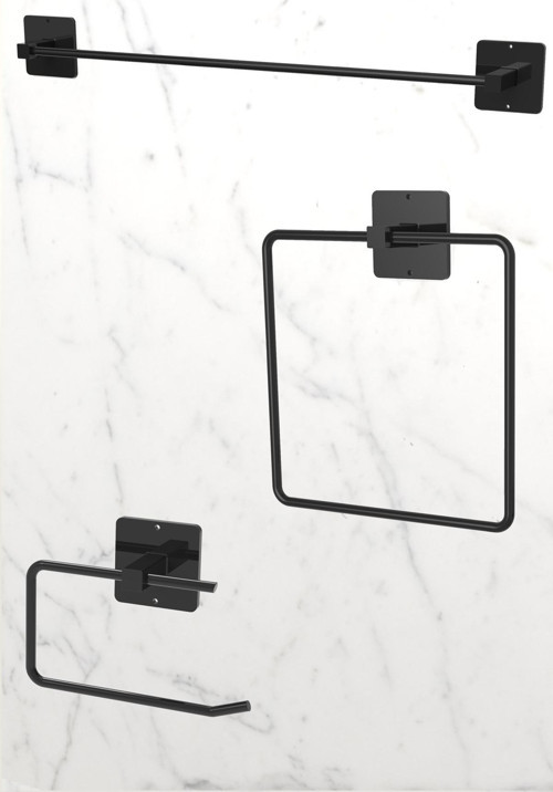 Yapışkanlı Siyah Uzun Havlu Askısı Kare Havluluk Havlu Askısı WC Tuvalet Kağıtlık 3 lü Banyo Set