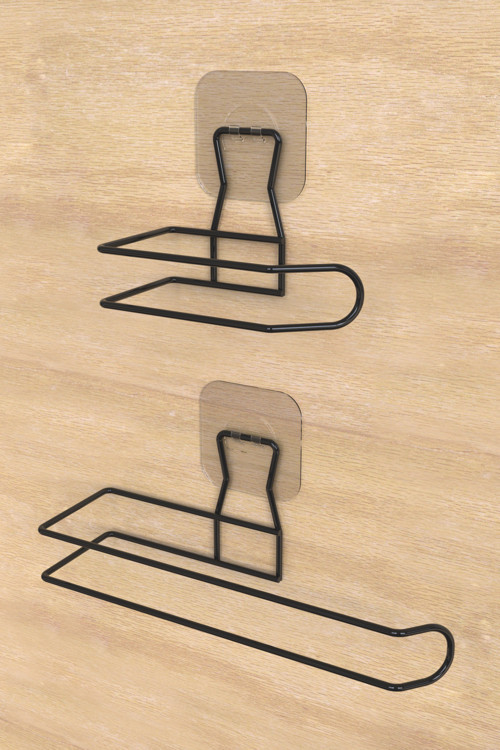 Sticker Yapışkanlı Dekoratif Rulo Havlu Tutacağı ve WC Kağıtlık Şık Banyo Mutfak Pratik 2'li Set