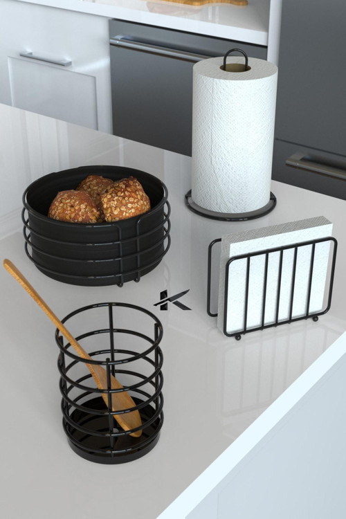 Servis Sunum Seti ve Ekmeklik Seti Peçetelik Rulo Havluluk Kaşıklık Ekmeklik - 4lü Set