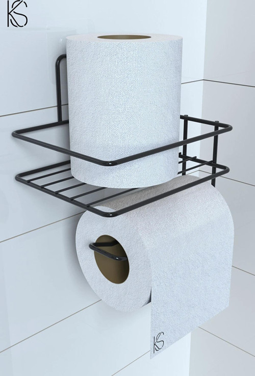 Yapışkanlı Tuvalet Kağıtlığı Tutacağı Askısı Siyah Metal Tuvalet Kağıtlık Raflı Tuvalet Kağıtlığı