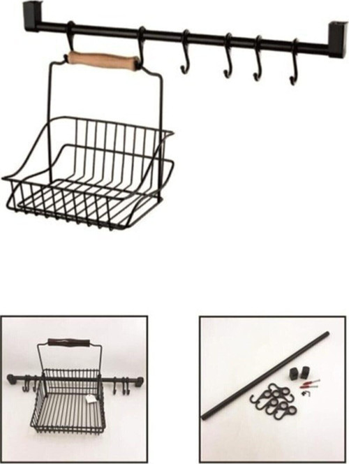 1.kalite Siyah Retro Mutfak Seti Askılı Ve Sepetli Askı Ve Kanca Mutfak Düzenleyici