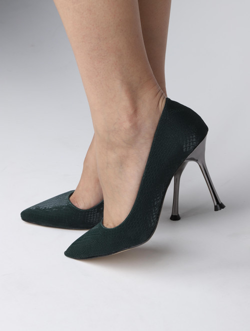 - Yeşil Saten Kadın Topuklu Ayakkabı