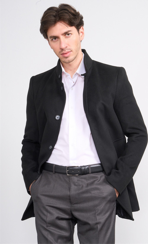 Çetinkaya Mentality 7848 Dik Yaka Kaşe Kaban Siyah