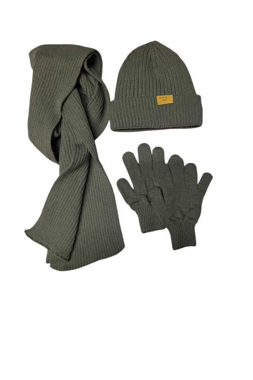 9-15 Yaş Erkek Çocuk Atkı Bere Eldiven 3'Lü Takım