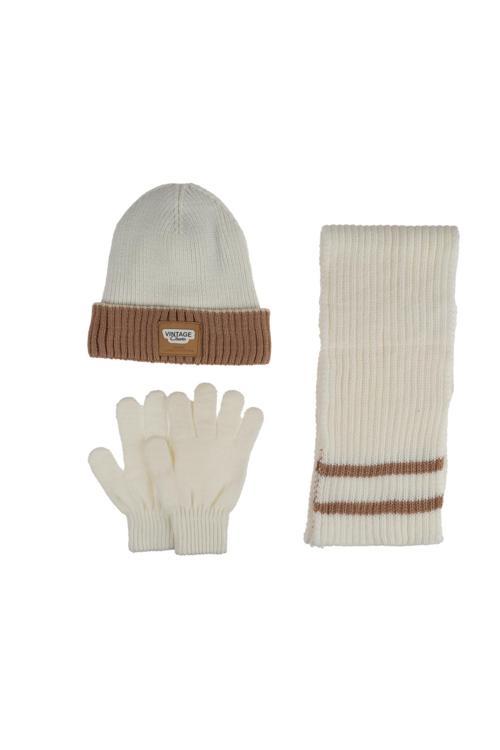 9-15 Yaş Erkek Çocuk Atkı Bere Eldiven 3'Lü Takım