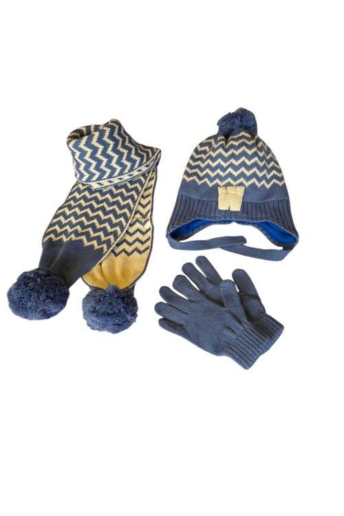 4-8 Yaş Erkek Çocuk Atkı Bere Eldiven 3'Lü Takım