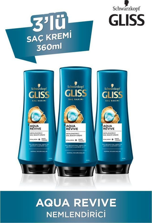 Aqua Revive Hyaluron ve Deniz Yosunu içeren Nemlendirici Saç Kremi 360 ml x 3 Adet