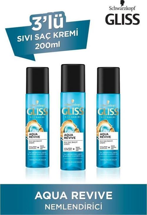 Aqua Revive Hyaluron ve Deniz Yosunu içeren Nemlendirici Sıvı Saç Kremi 200 ml x 3 Adet