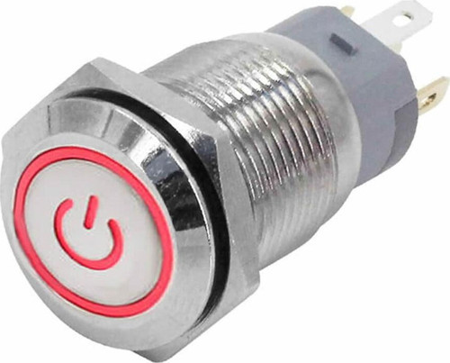 16Mm Metal Buton Kırmızı Power Sembol Led Işıklı Panel Montaj Düz Kafa Kilitlemeli Dc 6A 12V Ip67