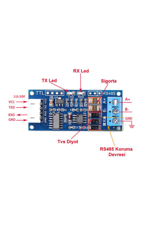 Uart Ttl To Rs485 Modül Otomatik Yön Kontrol Afc Giriş Çıkış Soketleri