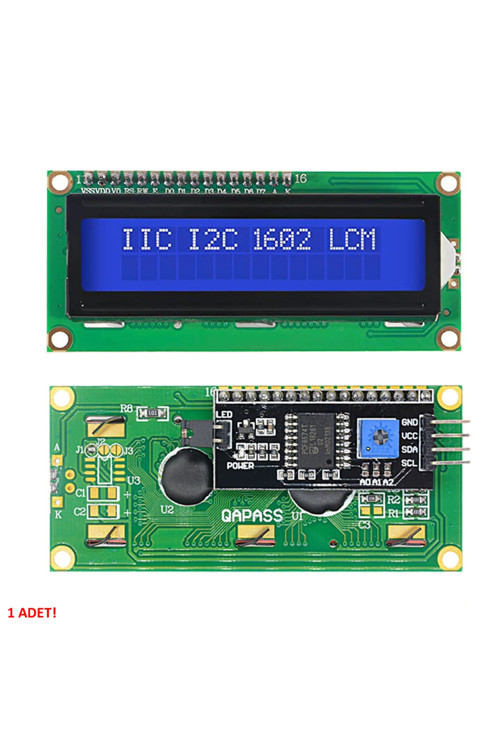 Iıc I2C Seri 1602A 2X16 Mavi Karakter Lcd Modül Display Ekran 5V Beyaz Arka Işık 16X2
