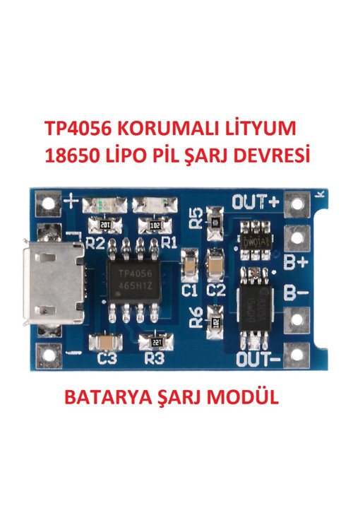 Korumalı Lityum Pil Şarj Devresi Modülü Tp4056 1A 18650 Battery Charger + Protection Microusb