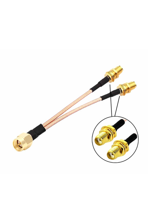 Y Tip Rg316 15Cm 1X Sma Erkek 2X Sma Dişi Kablo Rf Uzatma Kablosu Altın Kaplama Soket 0-6Ghz Wi-Fi