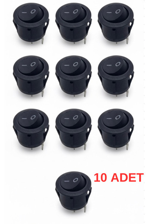 10 Adet 23Mm Yuvarlak 2 Pin Anahtar Buton Çoklu Kcd1 Siyah Plastik Mini Açma Kapama On / Off