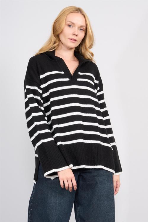 Çetinkaya Fithit 2137 Kadın V Yaka Akrilik Yırtmaçlı Triko Kazak Siyah