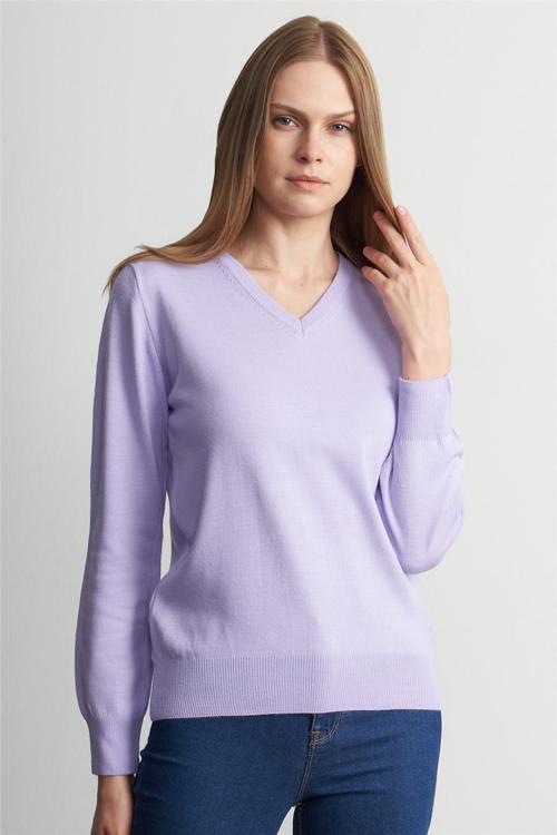 Çetinkaya Miramira Kadın V Yaka Lila Kazak