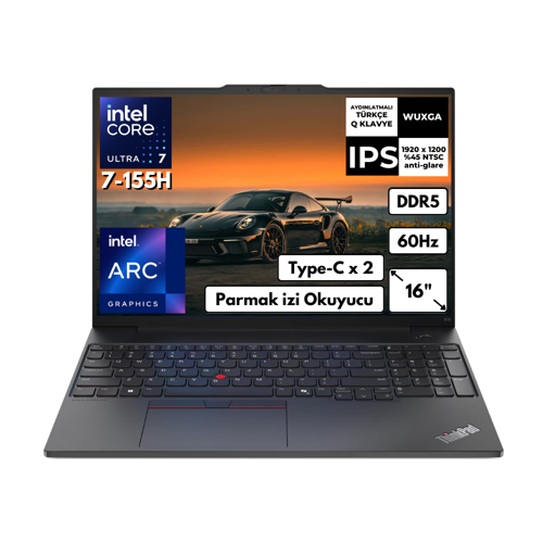 ThinkPad E16 Gen 2 Ultra 7 155H 8 GB 256 GB SSD Arc Graphics 16" WUXGA FreeDos Notebook 21MA002UTXAT1