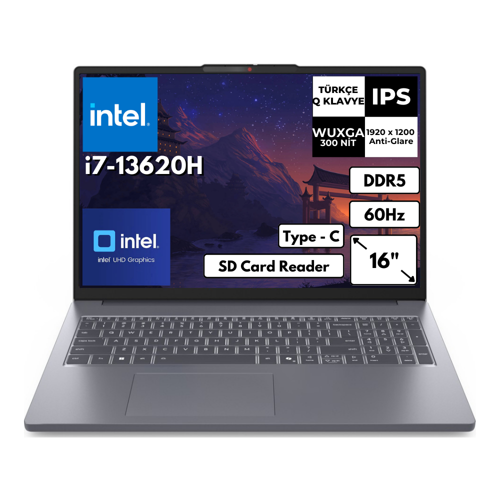 Ideapad Slim 3 16IRH10 i7-13620H 40-GBDDR5 4 TBSSD UHD Graphics 16" WUXGA Windows 11 Pro Notebook 83K2001VTRAT60