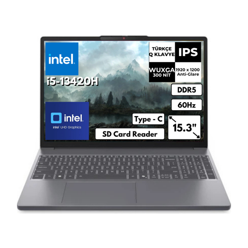 IdeaPad Slim 3 15IRH10 i5-13420H 24 GB 512 GB SSD UHD Graphics 15.3" WUXGA FreeDos Notebook 83K1004ETRAT8